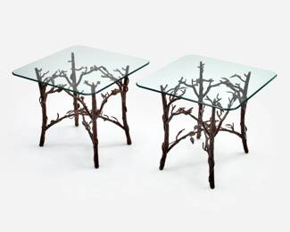 Lot 206: Giacometti-Style Pair of Faux-Bois Side Tables