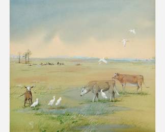 Lot 170: Edward von Siebold Dingle "Cattle Egret" Watercolor