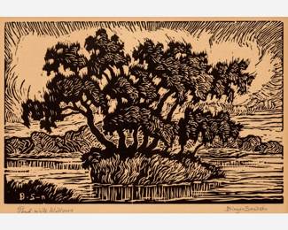 Lot 58: Birger Sandzen "Pond with Willows" Linocut (1930)