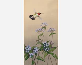 Lot 169: Edward von Siebold Dingle "Ruby Throated Hummingbird" Watercolor