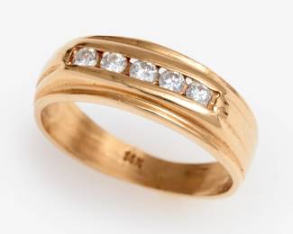 Lot 180: 14k Diamond Channel Set Band w/5 Diamonds
