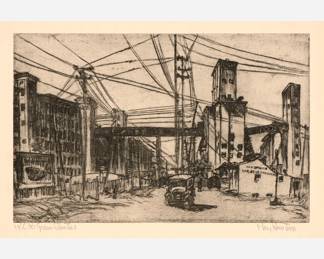 Lot 78: Mary Huntoon "K.C.K. Grain Elevators" Etching (1936)