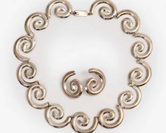 Lot 214: Sterling "Spiral" Necklace + Earring Set