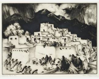 Lot 75: Gene Kloss "Ceremonial Day at Taos" Drypoint (1953)
