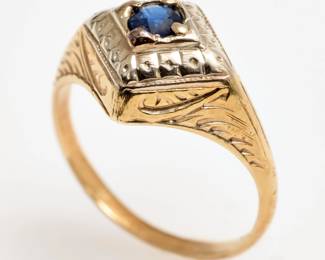 Lot 154: 14k Antique Domed Ring W/ Blue Sapphire