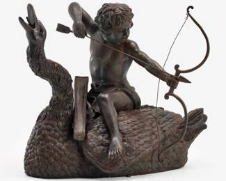 Lot 133: Large Figural Bronze Fountain, Cupid and Swan