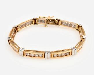 Lot 29: 14k Channel Set Diamond Line Bracelet, 3.6 ctw.