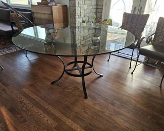 63" Round, 7/8" thick Beveled glass, heavy custom iron base