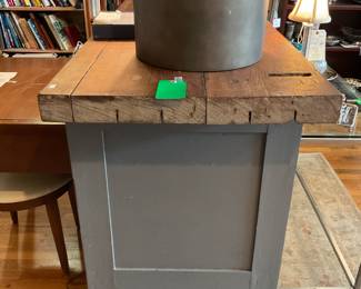 Butcher block island with storage and on wheels 38.5” x 69.5” x 25” $880 + tax