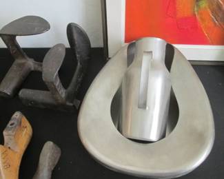 Bed Pan & Urinal + Antique Cast Iron Shoemaker's Anvil & Wooden Shoe Form
