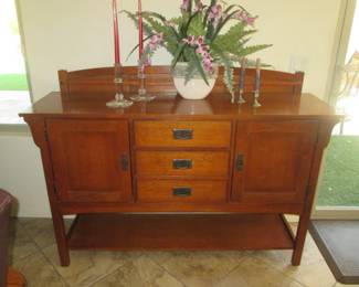 Sideboard Buffet By Bassett, "Tiffany" Candlesticks on the left + Floral Decor 60" X 17" X 43" High