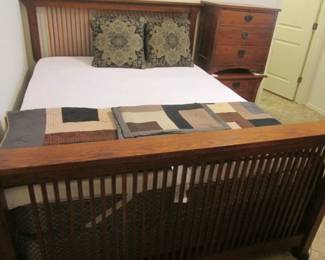 Queen Size "Mission Style" Bed Group "Impressions" By Thomasville. Bed, Dresser/Mirror & 2-Nightstands