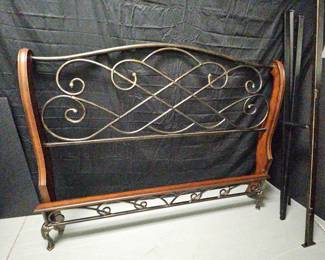 Elegant QueenSized Metal and Wood Scrollwork Bed Frame Complete with Rails