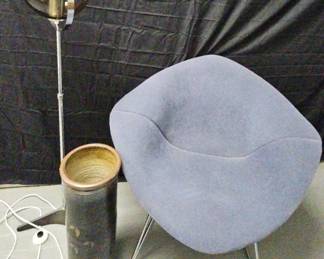Modernist Trio Purple Lounge Chair, Atomic Floor Lamp Signed Ceramic Vase