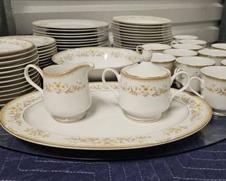 Elegant Vintage Fine China Dinnerware Set Yellow Floral Trim