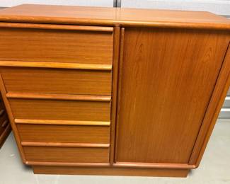 MidCentury Modern Teak Dresser Cabinet Pair with Sculpted Drawer Pulls