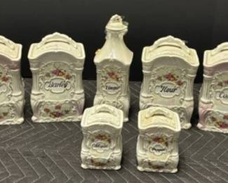 Vintage HandPainted Japanese Porcelain Spice Canister Set 9 Pieces