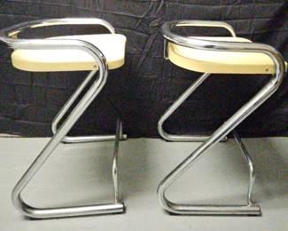 Pair of Vintage Lammhults ZBar Chrome Counter Stools Made in Sweden