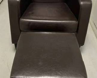 Dark Brown Faux Leather Armchair with Matching Ottoman