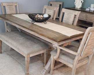 Farmhouse Dining Table with Chairs and Bench