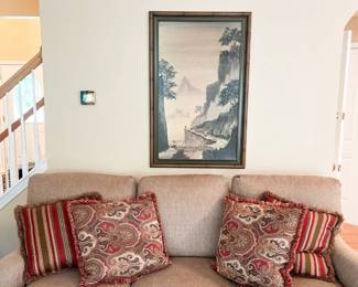 Henredon Brown upholstered 3-cushion Sofa 33”h x 84”w x 40”d