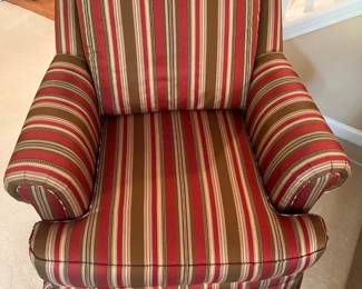 Henredon Red/Brown/Gold striped SWIVEL armchair # 2 Chair : 34”h x 32”w x 39”d