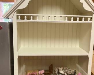 Pottery Barn Tall white dollhouse/Bookcase with furniture