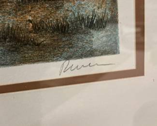 Art- Framed - mid-20th-century original lithograph, titled "Winter", by Spanish artist Antonio Rivera. 260/375 (COA - Authentication on back) 22” x 28”