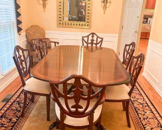 Maitland-Smith Casual Dining table with 6 Shield Arm Chair (leaf)/ Measurement w/o leaf
30”h x 75”l x 46”w