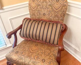 Dining Chair- Green, Black and Gold Upholstered Arm Chair W/ lumbar pillow by Southwood, Hickory, NC