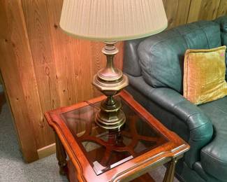 Vintage Glass top/ wood base accent table by Gordon’s #1 21”h x 22”w x 25”d