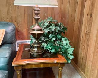 Vintage Glass top/ wood base accent table by Gordon’s #2 21”h x 22”w x 25”d