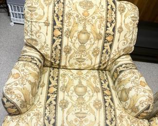 Upholstered arm chair Grecian-style gold/black #1 by southwood in Hickory NC Chair: 32”h x 33”w x 37”d