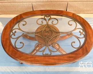 Glass top metal accent coffee table 16”h x 43”w x 32”d