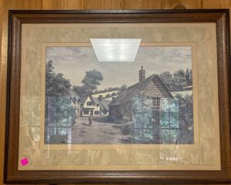 Art - Framed Cottage scene with Man walking 27” x 21”