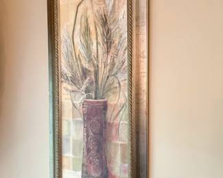Art- C. Rowan Gold frame stems in urn #2 18”w x 42”h