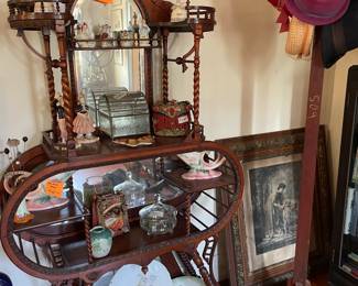Antique Barley Twist etagere, hat rack