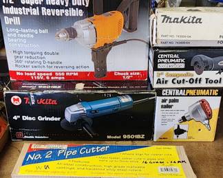 Tools drill, grinder, pipe cutter