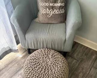 Light Blue Arm Chair And Macrame Like Ottoman