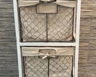 4 Tier White Basket Dresser W 3 Fabric Lined Metal Baskets