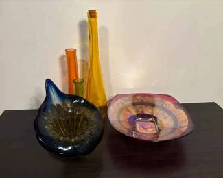 Murano Amber Green Blue Art Glass Cornucopia Vase And More