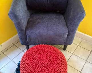 Blue Armchair And Macrame Like Ottoman