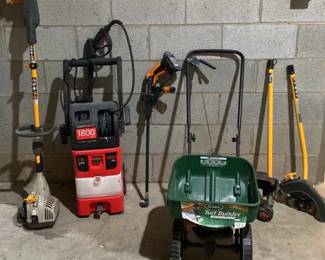 Lot Of Outdoor Equipment Including RYOBI Weed Eater With Interchangeable Heads Power Washer And More