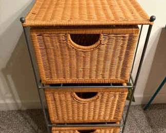 Wicker Storage Cart With 3 Baskets