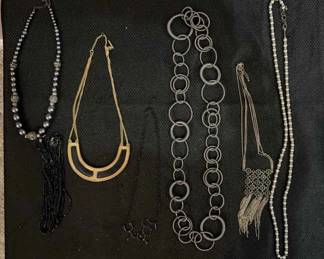 Lot Of 7 Black And Silver Tone Necklaces