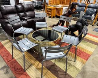 Leather Reclining Sofa, Mirrored Coffee Table and Stacking Metal Chairs Orlando Estate Auction