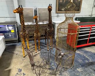 Leather wrapped Animals and Metal Chair and Birdcage Orlando Estate Auction