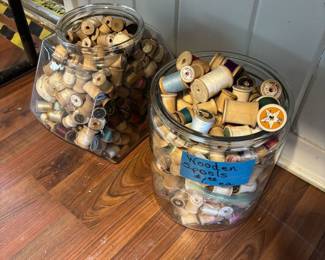 Vintage wooden thread spools
