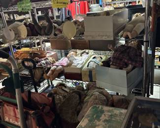Vintage porcelain dolls and accessories