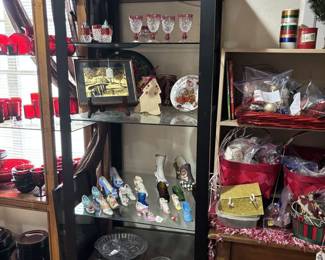 Fenton display case and collectible shoes